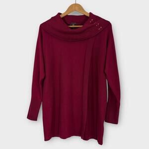 JM Collection Women’s Size Medium Red Cowl Neck Knit Faux Wrap Sweater Top